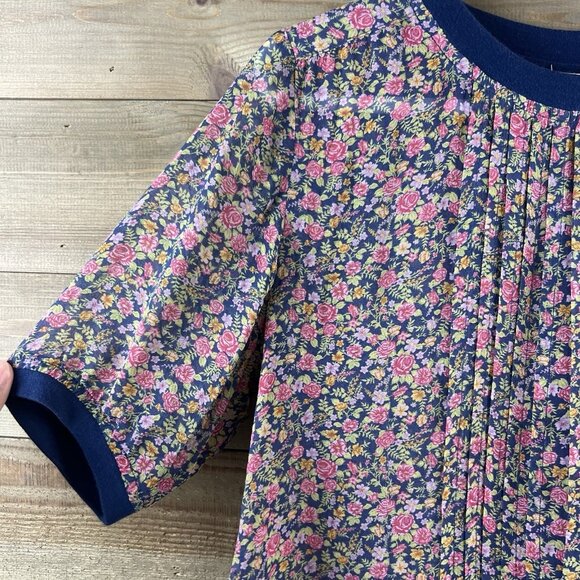 One Fine Day Womens Shirt Pintuck Sheer Floral Cottagecore Prairie Silk Small - Picture 4 of 7